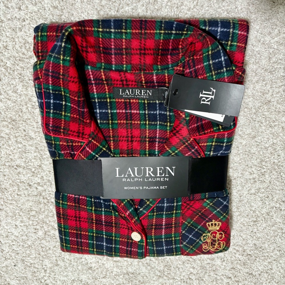 NWT Lauren Ralph Lauren Red and Green Plaid Women’s Pajama Set size Large - Picture 4 of 7
